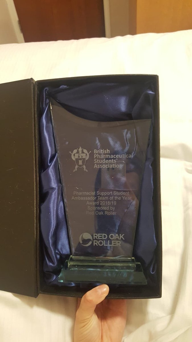 StrathRxsoc's tweet photo. Huge congrats to our President and Head of Fundraising for winning @PharmaSupport Student Rep Team of the Year 2018-19 Award! What an honour to receive recognition at the @BPSA Annual Conference award and representing @StrathMPharm https://t.co/i0xzQmDYom