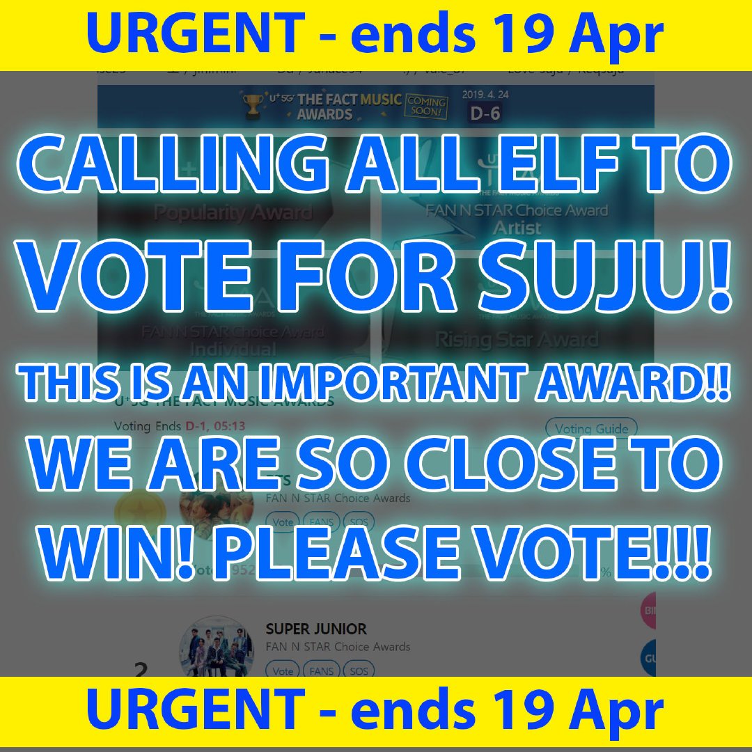 JgDt5swMT8jsDlT's tweet photo. #VoteForSJ #SuperJunior Link: https://t.co/KnuNrGv4s1 
New votes release at each 00:00 KOREAN TIME.
END at 4-19, 12:00 KOERAN TIME!!! https://t.co/4s0wL9aWGr