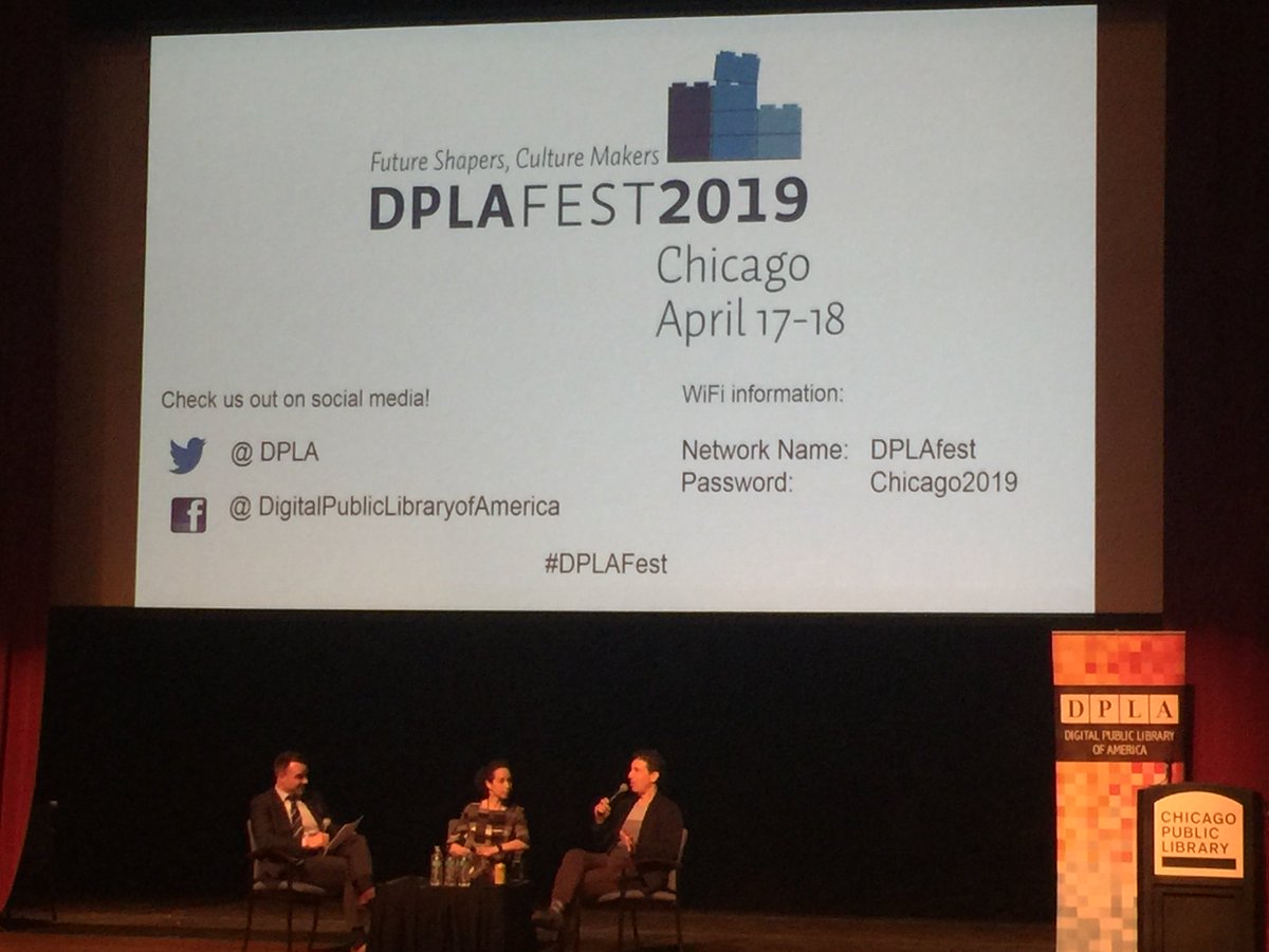 rob_cartolano's tweet photo. Brian Bannon - Chicago Public Library, Louise Bernard - Obama Presidential Center Museum, Eric Klinenberg - NYU - role of libraries as place, bringing people together, energize people,platform for civic engagement #dplafest2019 #dplafest @bbannon @EricKlinenberg @ObamaFoundation https://t.co/6LquWcQdzp