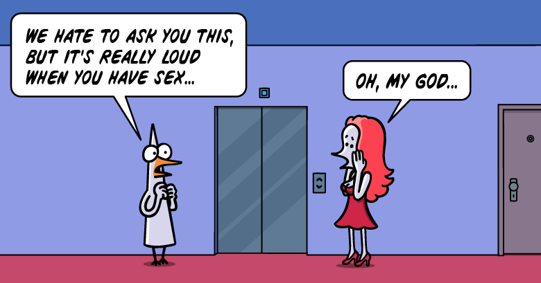 pidjin's tweet image. Ever had a neighbor who had really loud sex?
Full comic here: pidjin.net/2019/04/18/lou…