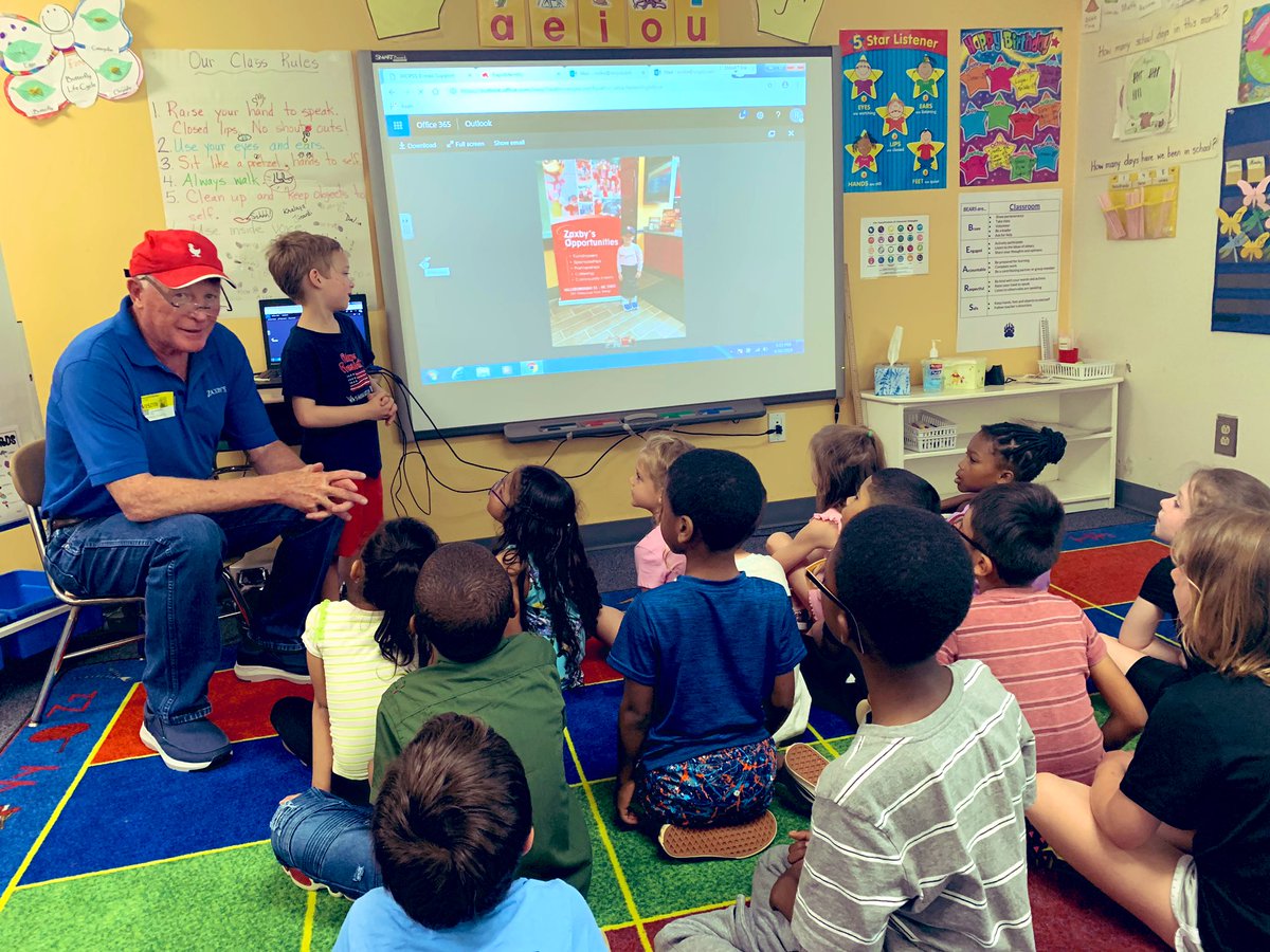 CornishinKinder's tweet photo. We loved learning about @Zaxbys and how they help our community!! 🐓 #communityhelpersday https://t.co/jJkJF9w23y