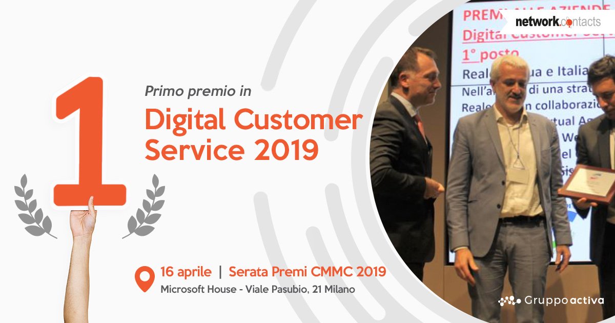 NetworkContacts's tweet photo. #16Aprile: primi classificati per il premio #Digital #CustomerService, grazie alla realizzazione di tre #VirtualAgent per @Reale_Mutua 
#CMMCawards2019 #NetworkContacts #TrasformiamoEsperienze #SviluppiamoRelazioni
Clicca qui per saperne di più: https://t.co/BE8rWYp2AI https://t.co/J8OPsN4rL3