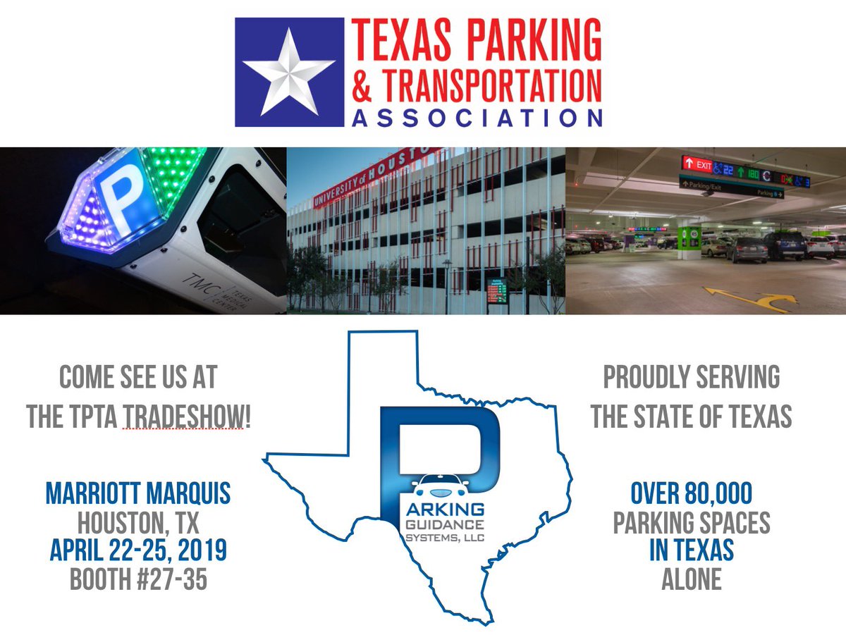 The <a href="/TEXASPARKING/">Texas Parking Assoc</a> Conference kicks off Monday, April 22nd at the Marriott Marquis in Houston! Stop by Booth #27-35 to learn more about the industry-leading parking guidance technology we have to offer! #TPTA2019 #parkingguidance