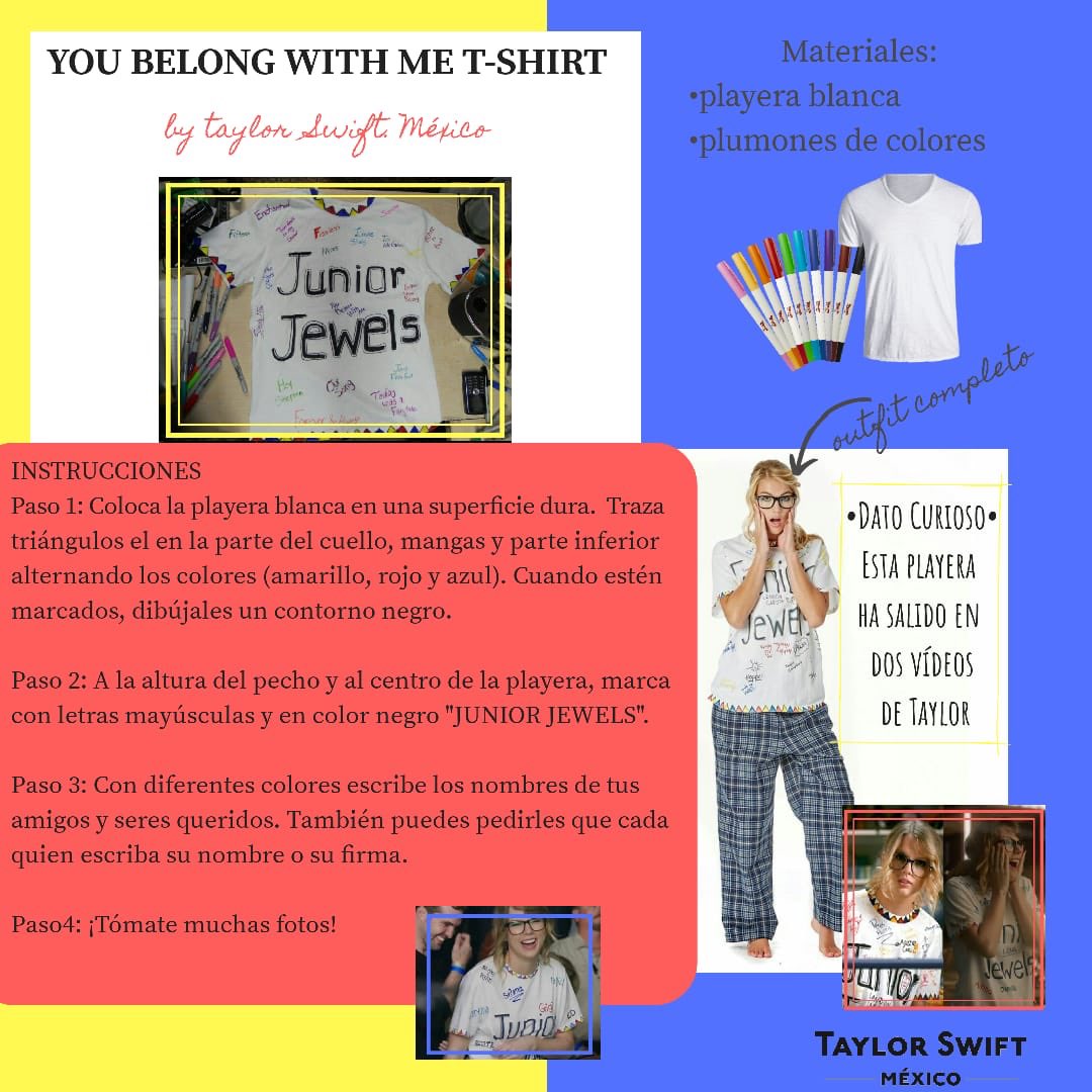 tayswiftmex_2's tweet photo. Hoy se cumplen 10 años del lanzamiento de “You belong with me” 💖
Y en honor a este cumpleaños, les compartimos un pequeño tutorial de cómo hacer la playera característica de esta canción 🙌🏻
#10yearsofYBWM https://t.co/uCHc0qwsEy