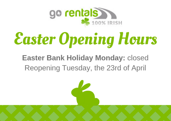 go_rentals's tweet photo. #book and #collect cars for the #easterbreak up until Saturday the 20th and we will reopen Tuesday the 23rd of April and resume normal working hours. #GetThere #Ireland #GoRentals  #GetAway #Holiday #Easter #Easterbreak https://t.co/Bmcq4doLsg