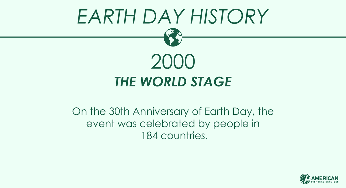 AmDisposal's tweet photo. The 30 year anniversary of #EarthDay was honored by 184 countries! #EarthDay has helped bring environmental awareness to the forefront across the globe! https://t.co/S2KielCE8t
