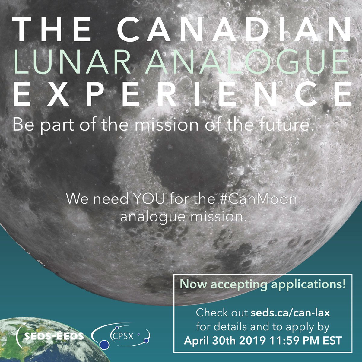 sedscanada's tweet image. We're happy to announce a new partnership with @westernuCPSX to enable participation for 5 post-secondary students enrolled at Canadian universities in the #CanMoon lunar analogue mission! 

The deadline is coming up fast. See seds.ca/can-lax to learn more and apply!