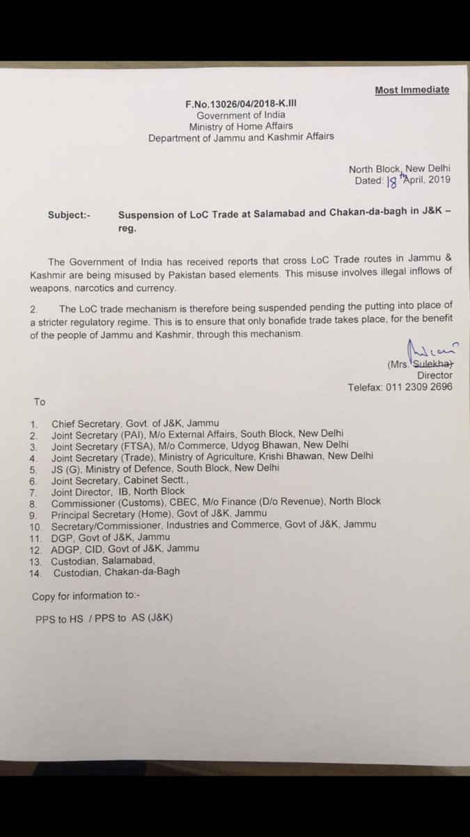 ahmedalifayyaz's tweet photo. India suspends #CrossLoC trade with Pakistan through Jammu and Kashmir, quoting inflow of weapons, narcotics and currency https://t.co/1xrxE3XDhG