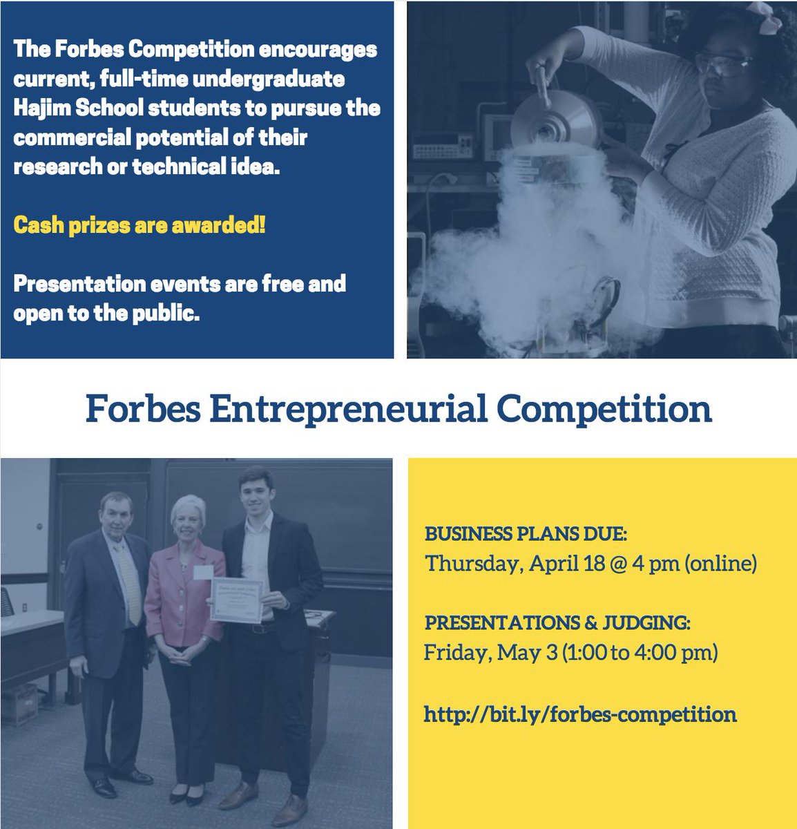 UR_AinCenter's tweet photo. Does your idea have what it takes to win? Apply by the end of today to find out! 

@UofR students can enter their business plans for the #MarkAinCompetition and #ForbesCompetition - find guidelines on our website: https://t.co/RkDQkr37ER 🐝

#UREntrep #entrepreneurship https://t.co/wSPQRxgweF