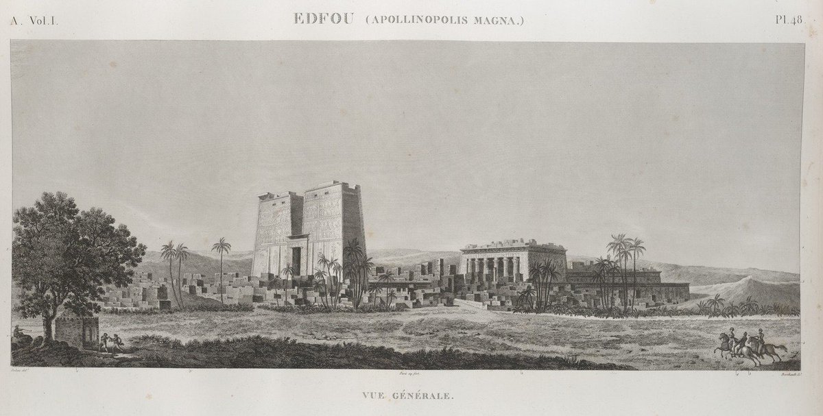 The mudbrick houses of Edfu surrounding the Temple of Horus are there in the earliest images of the site, too.From Description de l'Égypte, the record of Napoleon's expedition (Volume I - Planches : Antiquités, published 1809) https://digitalcollections.nypl.org/items/510d47e0-0f59-a3d9-e040-e00a18064a99