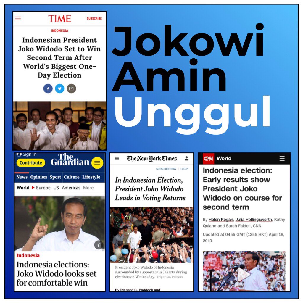 sejahteragio_'s tweet photo. Waawww media internasional pun sudah mengakui kemenangan untuk 01.

#JokowiAminSudahMenang https://t.co/aR92JVmeo4