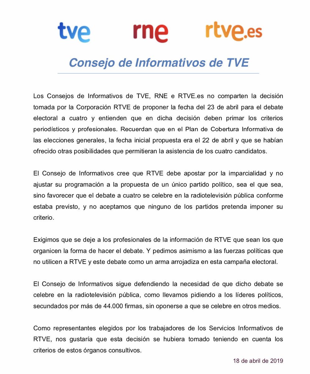 CdItve's tweet photo. 🔊El CdI no comparte la decisión de la Administradora única de RTVE de cambiar la fecha del debate. Esta modificación debería haber contado con el consenso de todos los partidos políticos, y no solo con el de uno. No nos cansaremos de recordarlo: ¡¡¡RTVE debe ser independiente!!! https://t.co/NlCyNnyP65