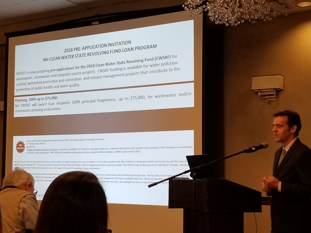 NHDES's tweet photo. Steve highlighted some of the funding available from the Clean Water State Revolving Fund available for wastewater, stormwater and nonpoint source projects.
#NPS30NH #Watershed #NonpointSource #Pollution #Cleanwater #Waterquality https://t.co/OuDmbsxL7b