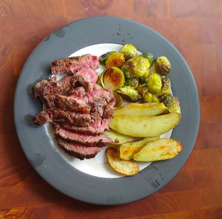 FarmFieldTable's tweet image. Dish of the week 👉 Michigan Ribeyes + potatoes + brussels!