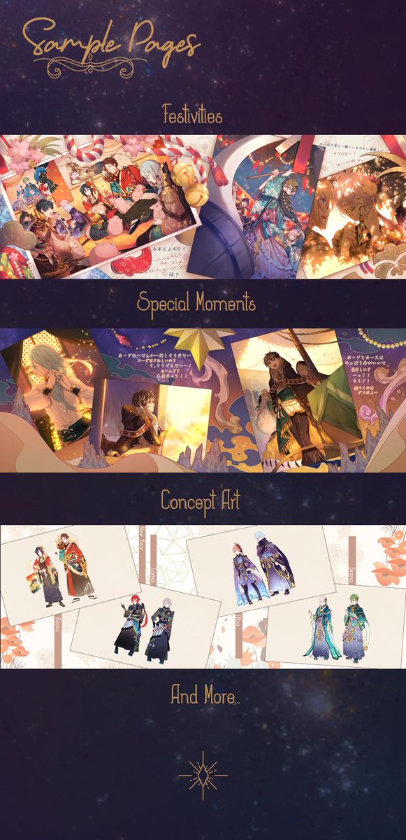 ~RTs ❤️~
「Ephemeris」 is a new illustration book that I'm planning to release at Doujima and online.
It contains 52 pages of full-colour illustrations and concept art of the i7 cast in the Hoshi Meguri alternate universe.
There'll be 2 sets available so pls look forward to it! 