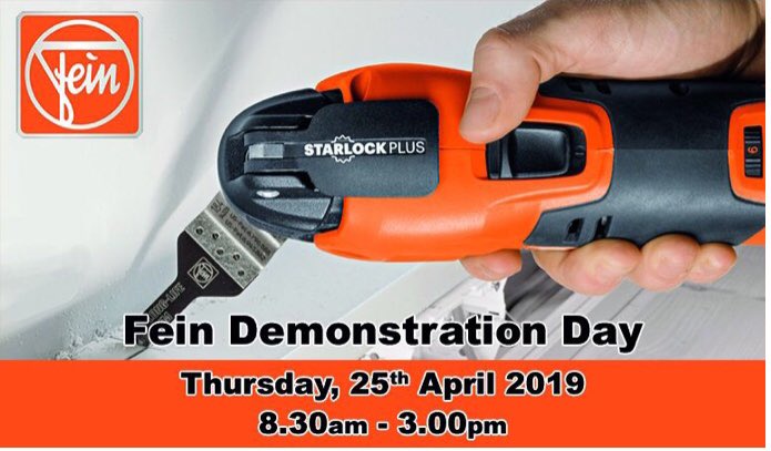 Next Thursday 25th April our <a href="/GavinFeinUK/">Gavin FeinUKse</a> will be demonstrating <a href="/BrightonTools/">Brighton Tools & Fixings</a> with special offers on the day! 

#fein #feinuk #multitool