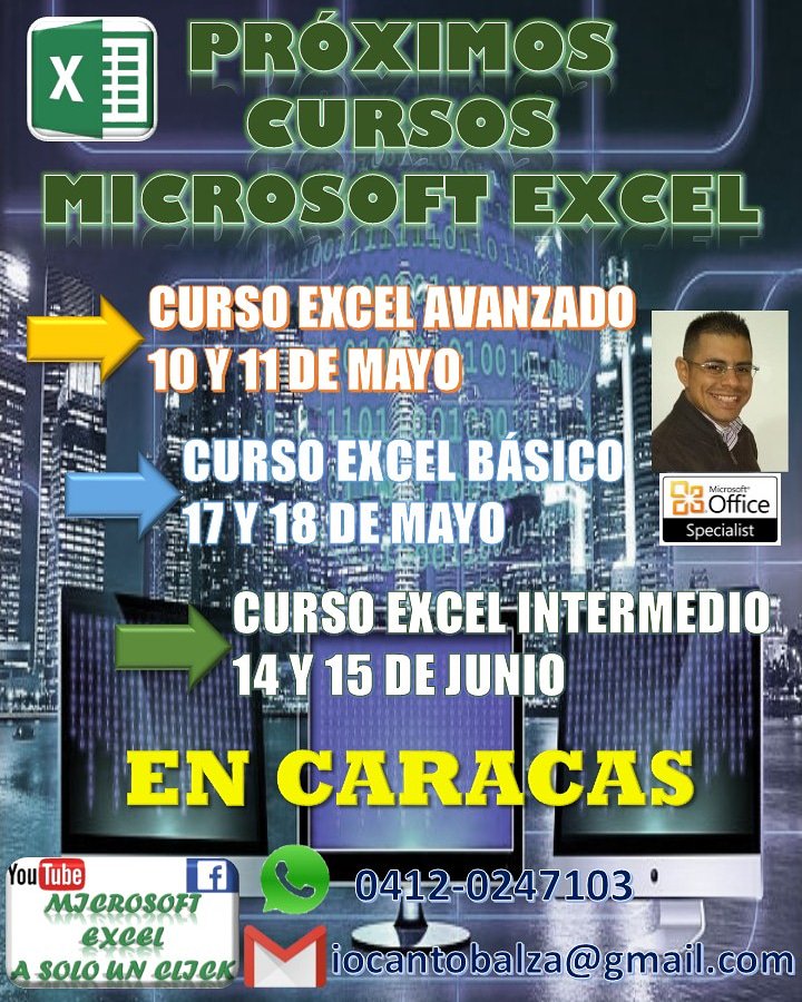Iver_Ocanto's tweet photo. Próximos Cursos de Microsoft Excel para Mayo y Junio.💻🖥️📊📉📈🖱️

No dejes que te lo cuenten y sé parte de esta experiencia de la mano de un Microsoft Office Specialist Excel 2013🏃‍♀️🏃🏃‍♂️

#iverocanto #microsoftasolounclick #cursoiverocanto #cursodeexcel #cursocaracas #trucosexcel https://t.co/nPsqdzp3NQ