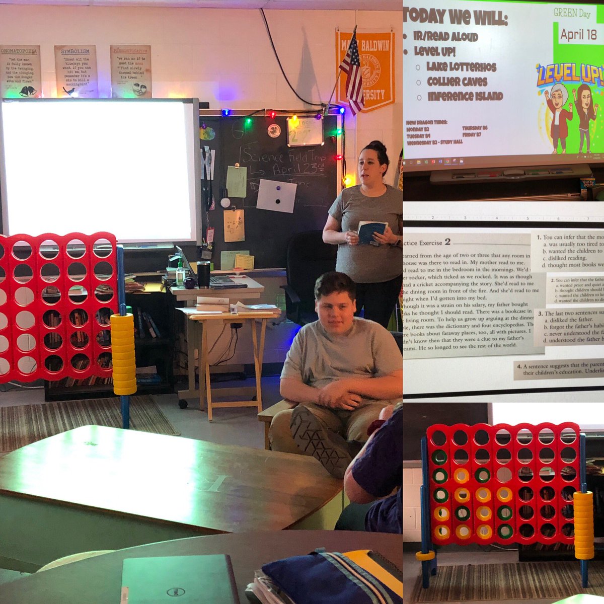 MrsCollier_525's tweet photo. Today Ss visited Lake Lotterhos for Level Up! @lotterhos created a 🔥 review game!! S were split into teams to work together to practice our inferencing skills 🧐. They had to defend their answers in order to earn a game piece! #SpringFling2018 #innovate2021 #fireREADINGdragons https://t.co/wZcNrUrRLX
