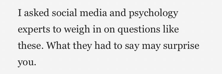 Nothing that “social media and psychology experts” say will ever surprise me.