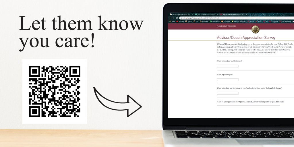advisingfirst's tweet image. As we approach our annual advisor/coach appreciation week, please click on the link or use the QR code to give yours a shout out!!  👏🏽👍🏾🙏fla.st/2TOzhXv   #FSUadvisingfirst