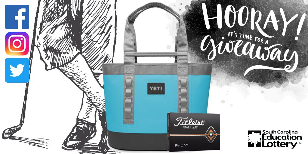 sclottery's tweet image. It’s Heritage week! RT this message and follow us at @sclottery for a chance to win a Yeti tote bag &amp;amp; golf balls! SC residents only. Must be 18 or older. Rules:  bit.ly/2UI4bWv @RBC_Heritage #contest