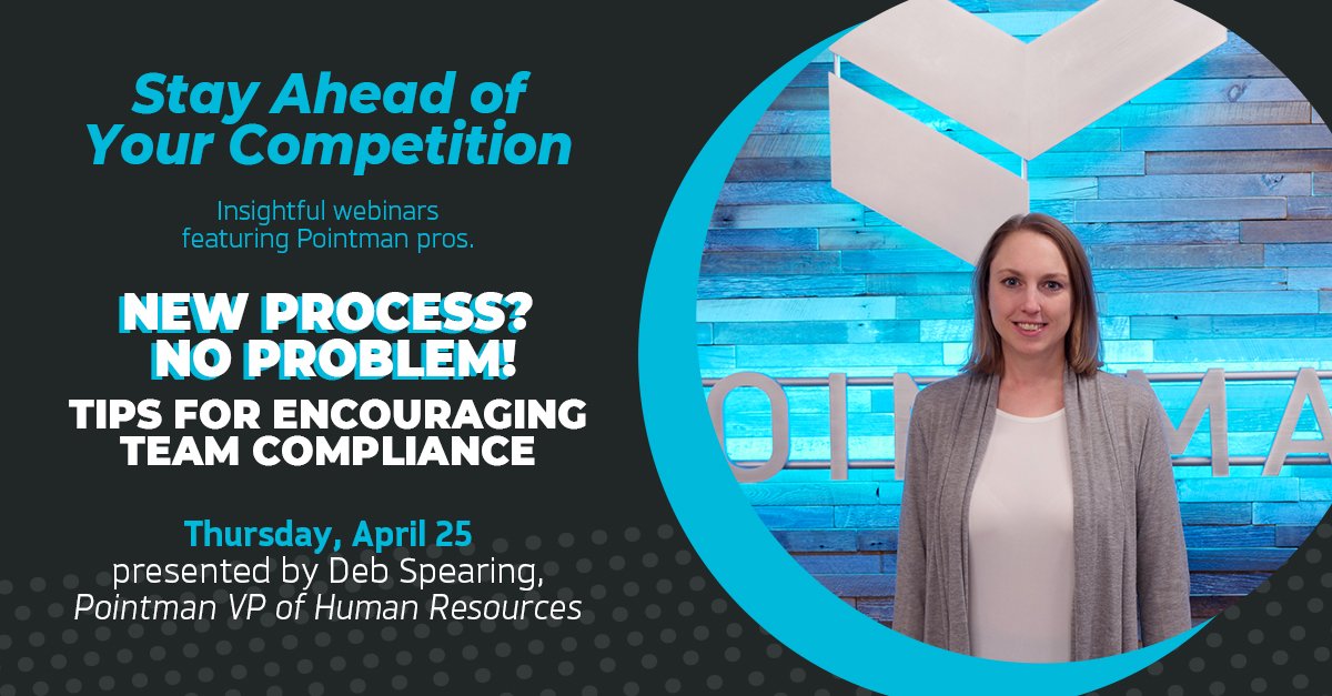 gopointman's tweet photo. You won't want to miss this FREE 20-minute webinar!
Pointman's Deb Spearing breaks down the do’s and don’ts for motivating employees to follow new processes.
April 25 @ 1 p.m. EST | Sign up ▶︎ https://t.co/d1Vf1tahTw
#PointmanPACT #hvac #plumbing #electrical https://t.co/pW6CrLPTEx