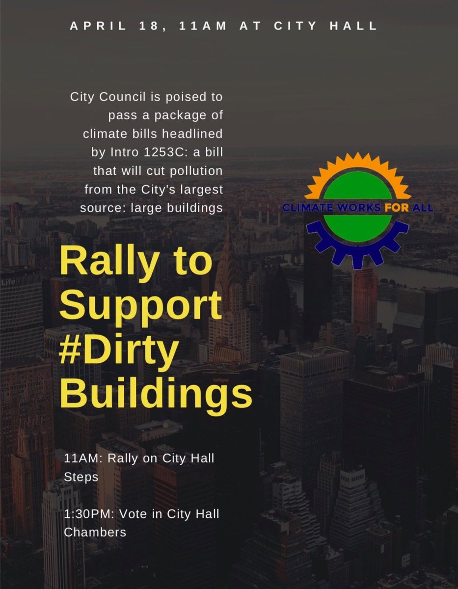 UPROSE's tweet photo. Please join thr members of #ClimateWorksForAll today at 11am on the steps of City Hall !!! Big problems require big solutions &amp; the ppl with the commitment to get it done! https://t.co/HbgiokJF3s