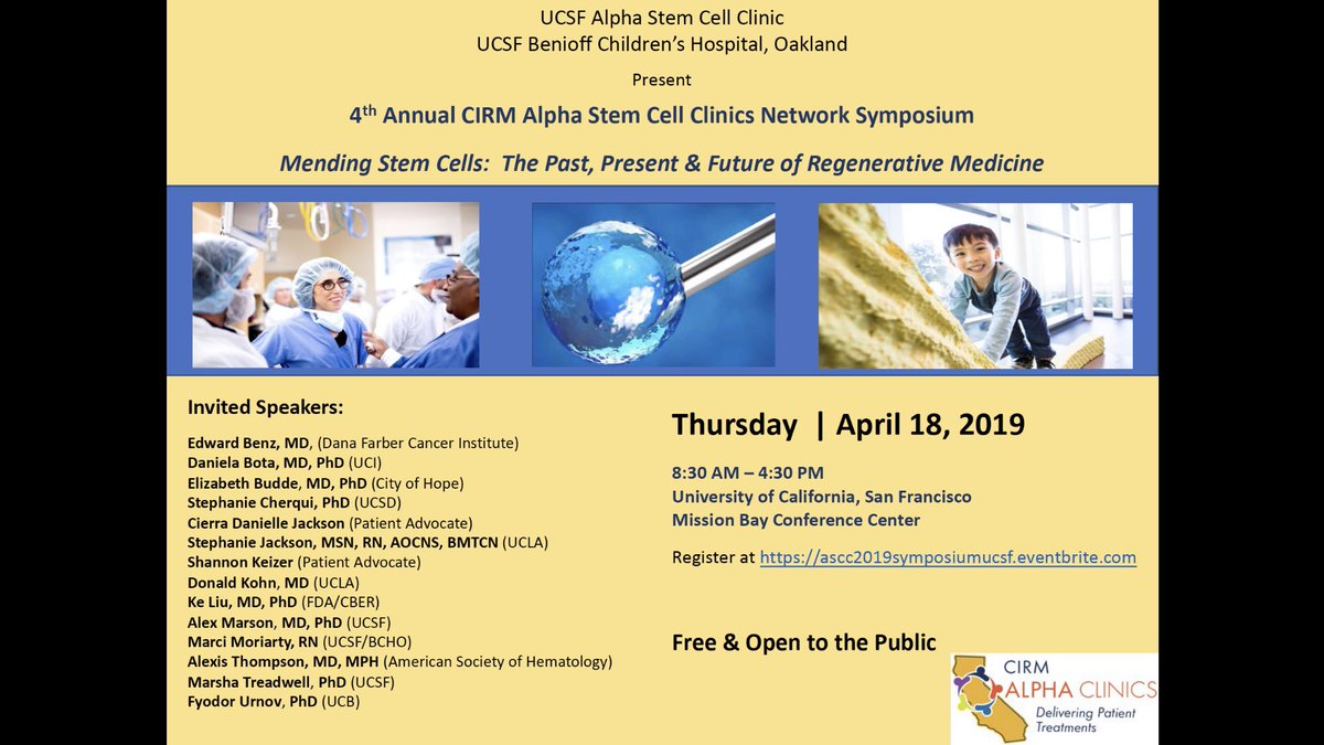 Geoff_Lomax's tweet photo. #ASCC2019 getting excited for today’s ASCC Annual Meeting, @CIRM #stemcell; there is still space, come out to Mission Bay https://t.co/6ODH3Hy97b