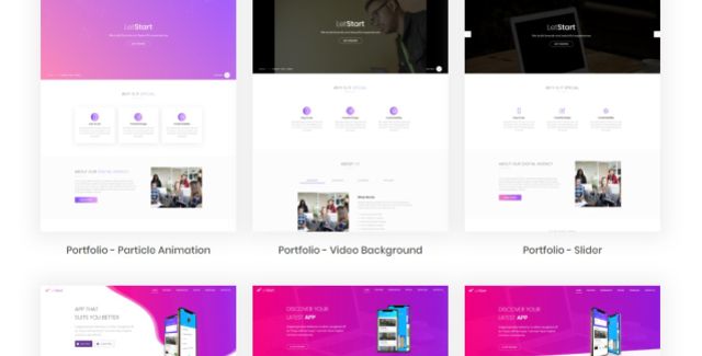 bootstrapbay's tweet photo. We have a new theme on our marketplace: Let's Start is a portfolio and app landing template that comes with 6 unique layouts. https://t.co/NfvpdNqhGg https://t.co/B8Jnpu4XfT