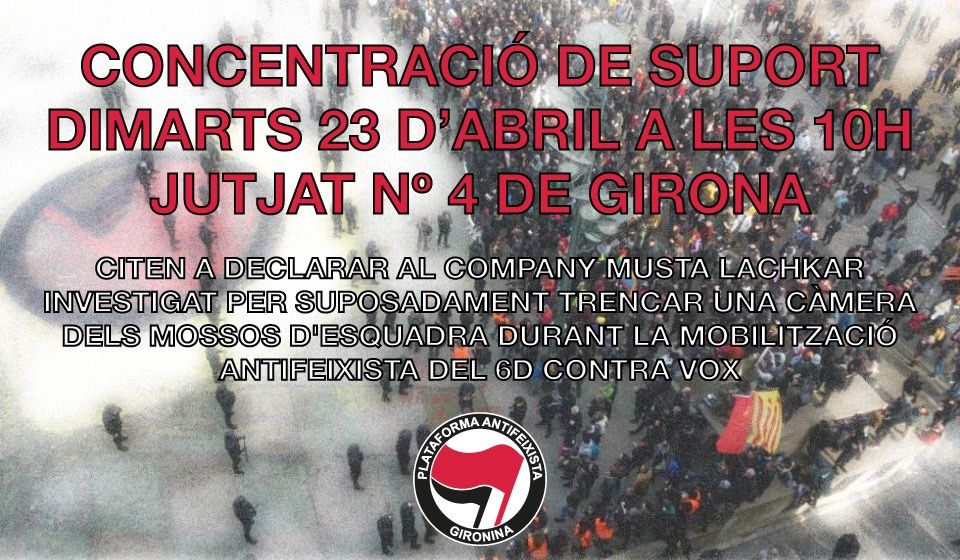 Per Sant Jordi tindrem temps de tot però sobretot, i com sempre, tindrem temps per la solidaritat. Per això us convoquem a la concentració d'aquest dimarts 23 d'abril a les 10h als jutjats de #Girona. La solidaritat és la nostra millor arma!