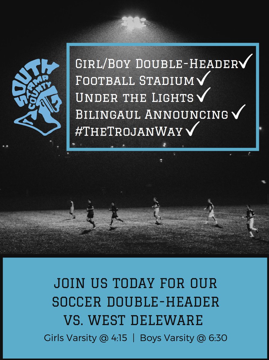 JaredSmithPhD's tweet photo. ANNOUNCEMENT: For the first time in recent history, tonight's varsity soccer games will be played inside the football stadium. Also, the game will be announced in both English and Spanish to meet the needs of our families and spectators.

Just another example of #TheTrojanWay💙🖤 https://t.co/ANY2ZR5kAf