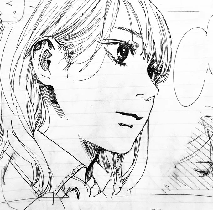 形にする気がないがあそびで描いてるストーリーにはなってない漫画もどきのヒロインの顔がたまたま下絵の段階で良さげに描けたのでそこだけ清書?した
満足 