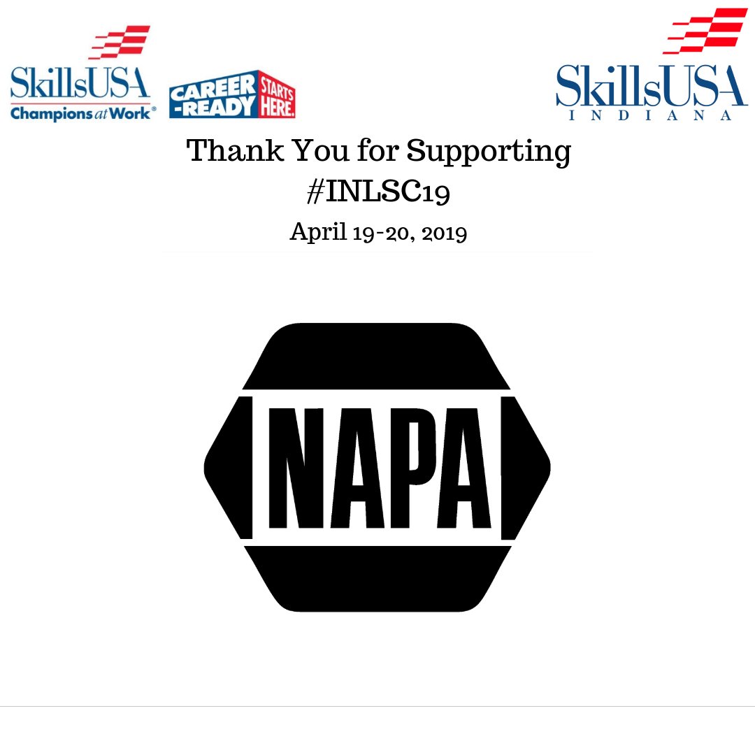 Thank you @NAPAKnowHow for partnering with us for this year’s state conference! NAPA AUTO PARTS 

#skillsusa #INLSC19 #Indiana #Hoosier #skillsusa #skillsusaindiana #cte #youth #students #championsatwork  #INLSC19 #votechworks