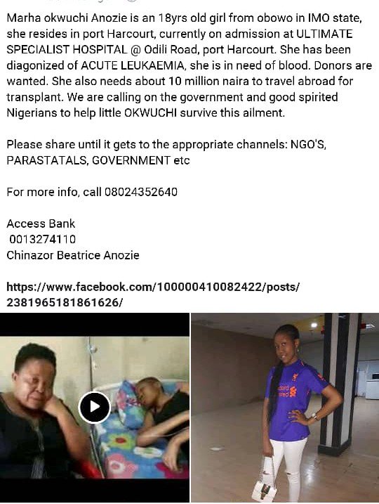 LawrenceTwist's tweet photo. Please fellow Nigeria help me to save a life, she is like a sister more than a friend she needs your sapport in any way you can be of help please thanks  and God bless you as you do so..!

#basketball #life #cookpadTV #NigeriaNews #Atiku #RhythmCity #mubb #davidlammy #Dionysus https://t.co/weWLvB7x3e
