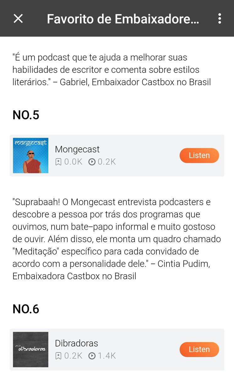 Gente, é com muita felicidade que anuncio que fomos indicados pela <a href="/CintiaPudim/">Pudim ✨ Ouça o PudimCast</a> nos Favoritos dos Embaixadores do <a href="/castbox_br/">Castbox Brasil</a> 😍😍😍

Sabia que lá é o único lugar onde temos dois feeds? Ouçam o Mongecast e as nossas lives em:

castbox.fm/va/1180750
castbox.fm/va/2056202