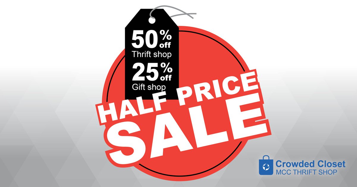 CrowdedClosetIC's tweet photo. Half price day today! #thrift https://t.co/WyCyNKzGfV