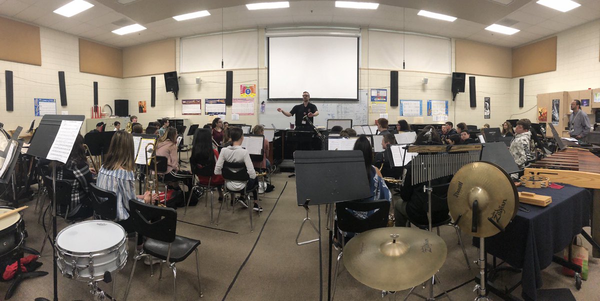 Starting our 8th grade field trip off with an outstanding clinic by high school director Kevin Krivosik! #Team158 #huntleybands