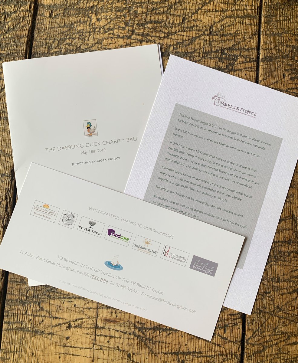 Fab event. 18th May at The Dabbling Duck in aid of Pandora Project, supporting woman &amp; children affected by domestic abuse in West Norfolk. Tickets £75. Contact rachel@thedabblingduck.co.uk.