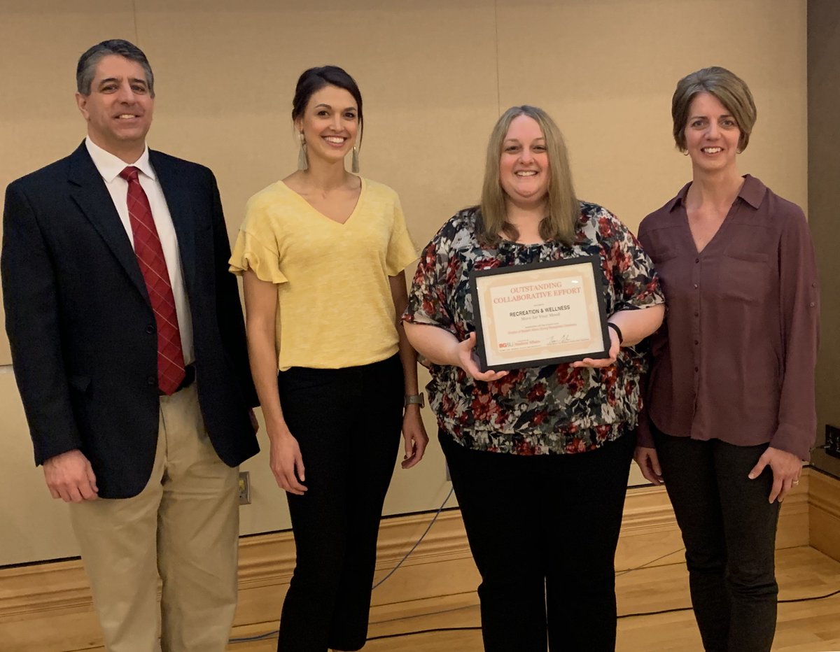 BGSURecWell's tweet photo. @BGSUStuAffairs celebrated the academic year today at their annual Spring Recognition Ceremony. #Move4YourMood took home the collaborative award, and Dave Hollinger was recognized for 15 years of service! #RecYeah #TwoPercent https://t.co/ehBZSo1XsU