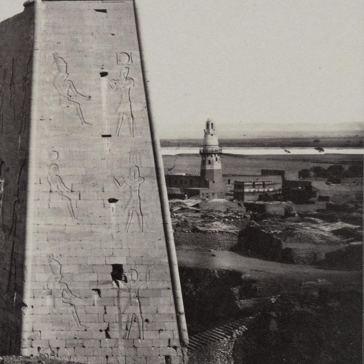 But then compare Frank Mason Good's photo from 1868-9.Good's photo is unusual in that it clearly shows the modern town on the Nile (east) side of the temple -- most other photos of the ruins appear to have deliberately the town. http://dla.library.upenn.edu/dla/holyland/image.html?id=HOLYLAND_lenkin_2449