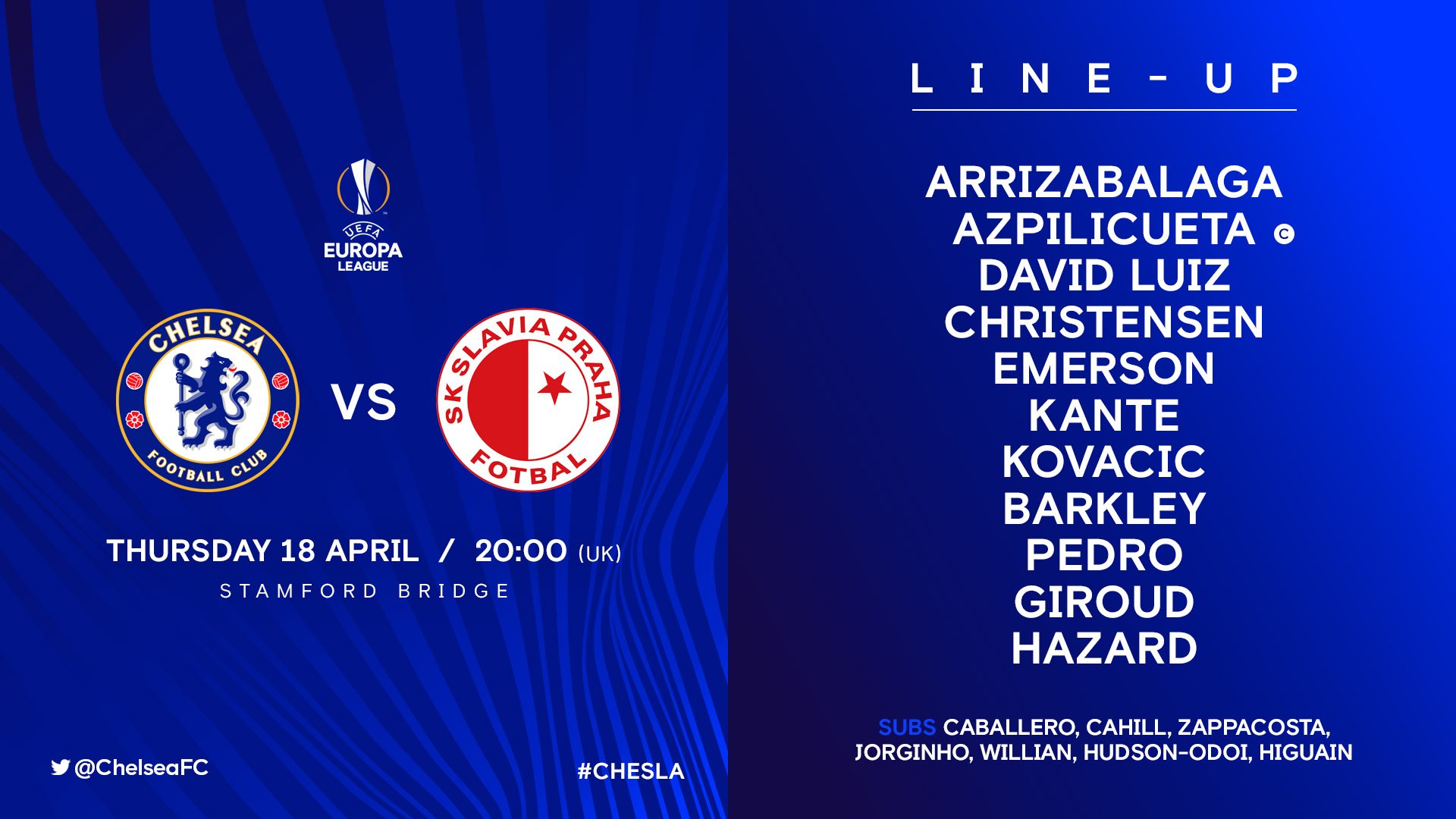 AJ on Twitter: "RT @ChelseaFC: #CHESLA team news is in! 🙌 https://t.co ...
