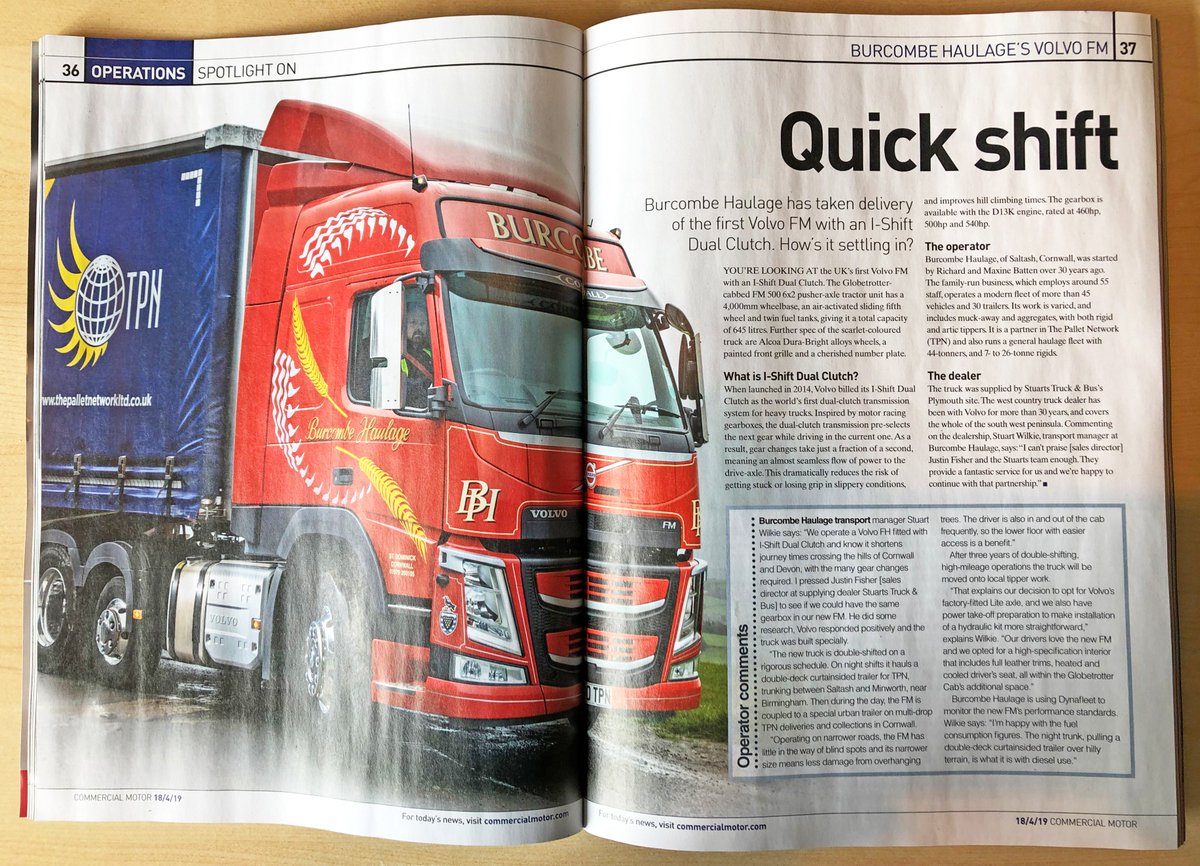 Burcombe's (and the UK's first) I-Shift dual clutch Volvo make a feature in Commerical Motor magazine, out today. A good Easter weekend read!