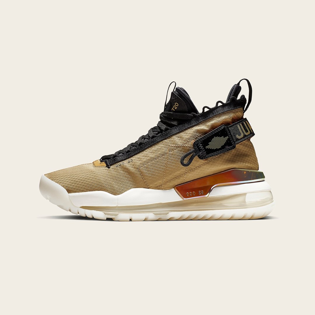Footpatrol_ldn's tweet photo. Air Jordan Proto-Max 720 'Black/Club Gold' & 'Black/University Red' | Launching online on Saturday 20th April (available at 8:00AM BST). Sizes range from UK6 - UK12 (including half sizes), priced at £170. #airjordan #protomax720 https://t.co/TMmHz9TuOT