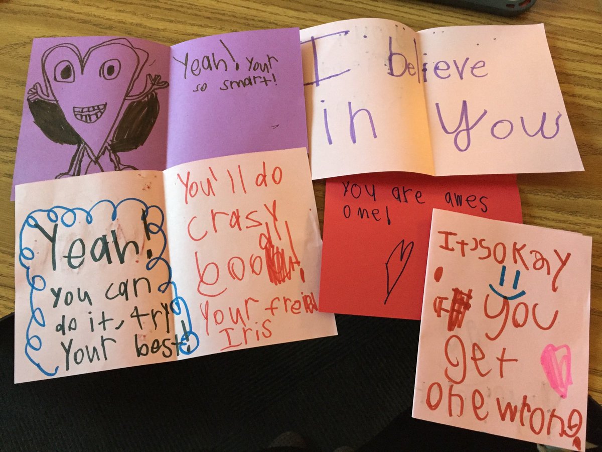 QuickClassFam's tweet photo. State testing was a lot easier this morning with some encouraging words from our Book Buddies. ‘It’s okay if you get one wrong.’ 😂 
These were so sweet. @missbeckybrady thank you so much! 
@SunflowerSMSD @theSMSD https://t.co/Of7yi2MAVC