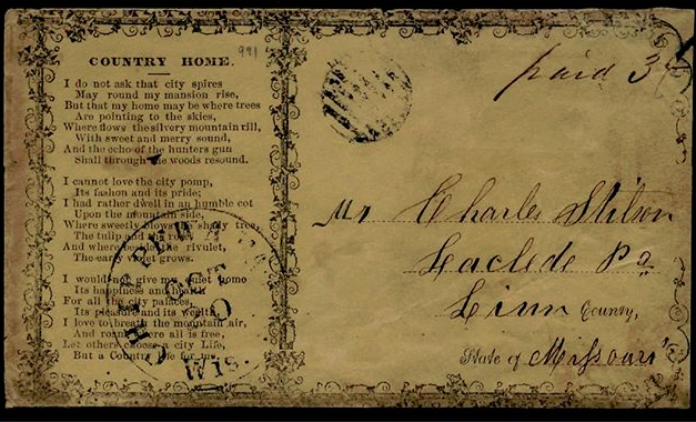 Gilder_Lehrman's tweet image. “Country Home” was a poem printed on an envelope during the Civil War. Many people used &amp;amp; collected these elaborately decorated envelopes also called #postalcovers. They were often patriotic &amp;amp; expressed support for the Union or Confederate cause. #pocketpoem #poetrymonth