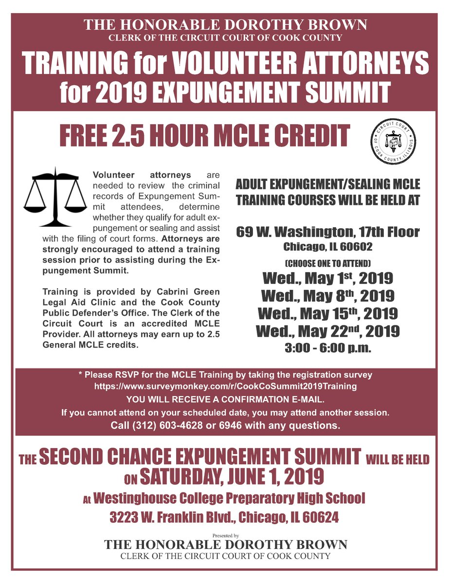 Dorothy Brown Volunteer Attorneys Needed To Assist Individuals With The Filing Of Expungement Or Sealing Petitions At The 19 Second Chance Expungement Summit June 1 19 Training Sessions Provided In