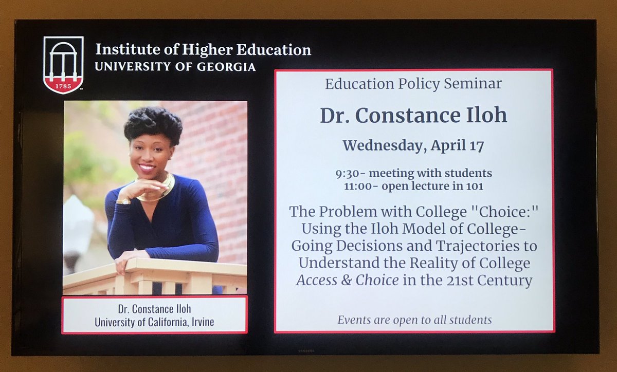 Honored to be invited to share my model of college-going decisions and trajectories at the Institute of Higher Education @ the University of Georgia!