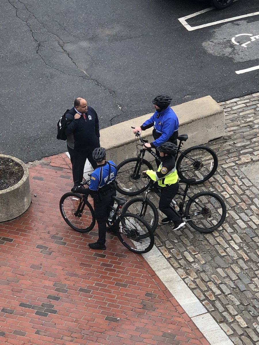 kate2pointoh's tweet photo. @danrivera01843 catching up with @lawrencepolice bike patrol officers this morning outside City Hall. #makelawrencesafer @RoyVasqueLPD https://t.co/YGVQYztbmx