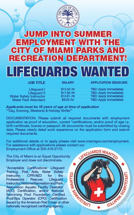 miamiparks's tweet photo. We want you to join us! Apply to be a lifeguard this summer at Miami Parks! Certification is required #SplashMiami https://t.co/MGmc7UuCdG