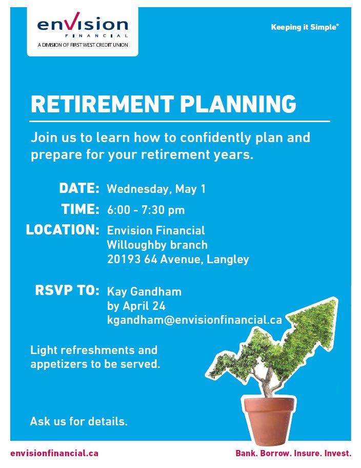 kaygandham's tweet photo. Retirement starts with a vision, then comes to life with a plan. Join us for great advice. RSVP now. Limited seating. #retirementplanning #dreams https://t.co/LZnYVIe6jR